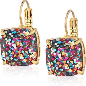 Kate Spade Pierced Earrings - Multi Glitter Small Lever Back Drop Gold Tone